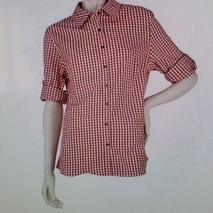 DENIM  & CO. ROLL SLEEVE GINGHAM  BUTTON FRONT WOVEN SHIRT L BUNDLE 2
